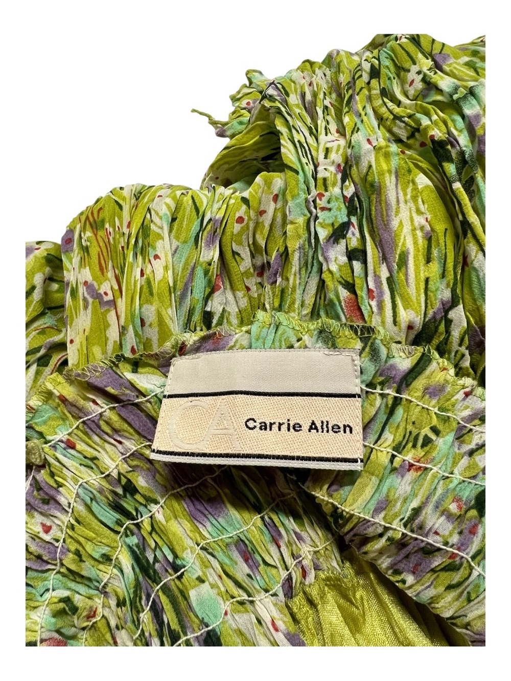 EUC Carrie Allen Fairycore Floral Embroidered Crinkle Lime Green Dress | Size M - Picture 9 of 11